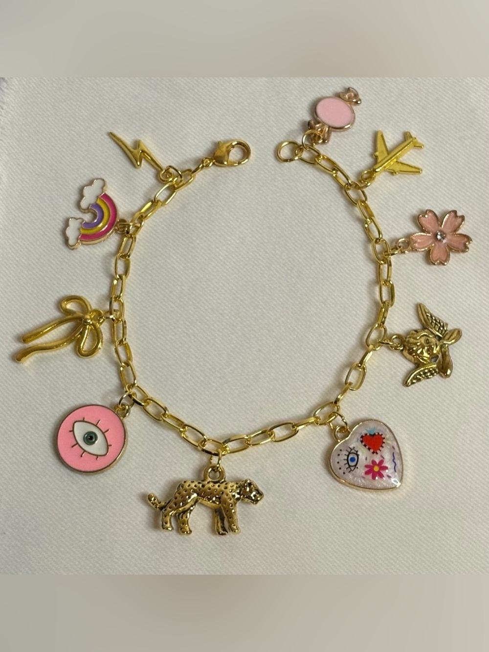 Handmade Pink/Gold Charm Bracelet